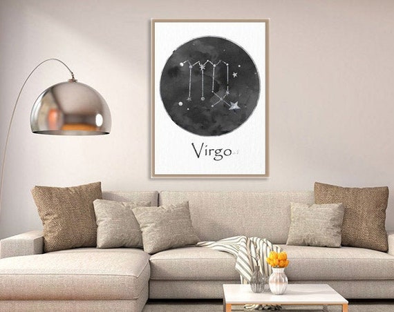 Virgo Personalized, Black White Wall Art, Zodiac Sign Print, Art Print, Birth Month, Astrology Print, Zodiac Art, Horoscope Celestial Art