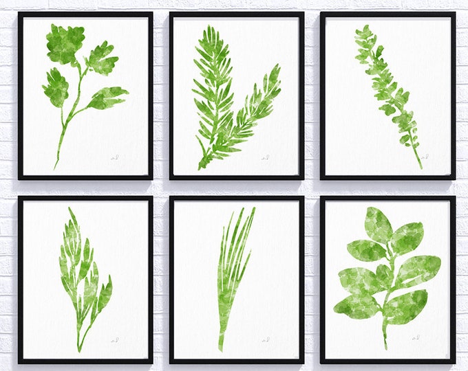 Watercolor Herbs Prints, Set of 6  art prints, Herb Print, Herbs Kitchen Decor, Culinary Herb Print, Botanical Print, Kitchen Art Wall art