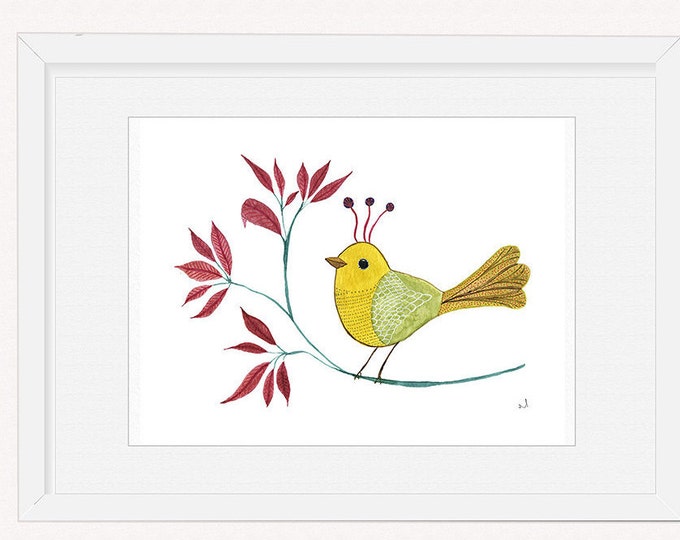 Bird On Branch Art, Bird Artwork, Home Decor, Bird Painting, Bird Wall Art, Bird Poster