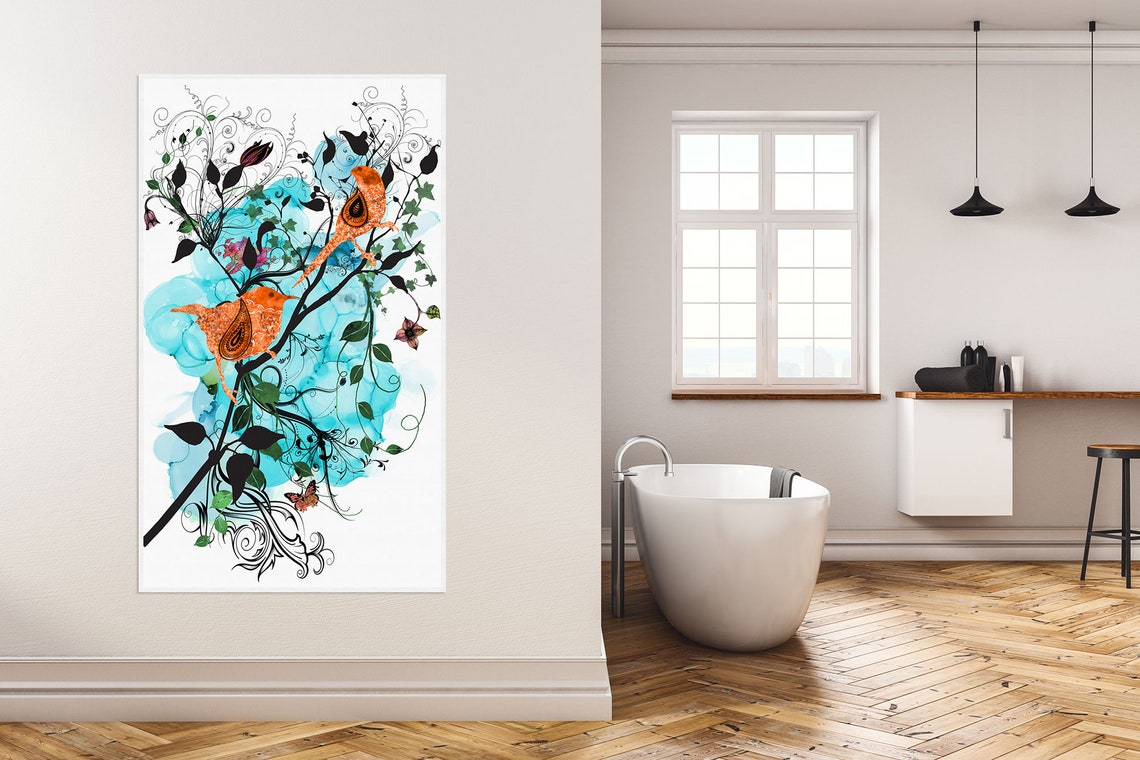 Large Canvas Art Floral Art Love Birds Art Bird | Etsy