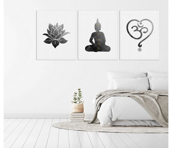 Black White Art, Yoga Art, Set of 3 Print, Spiritual Wall Art, Meditation Room Art, Yoga Poster, Wall Décor, Spa Decoration, Relaxation Gift