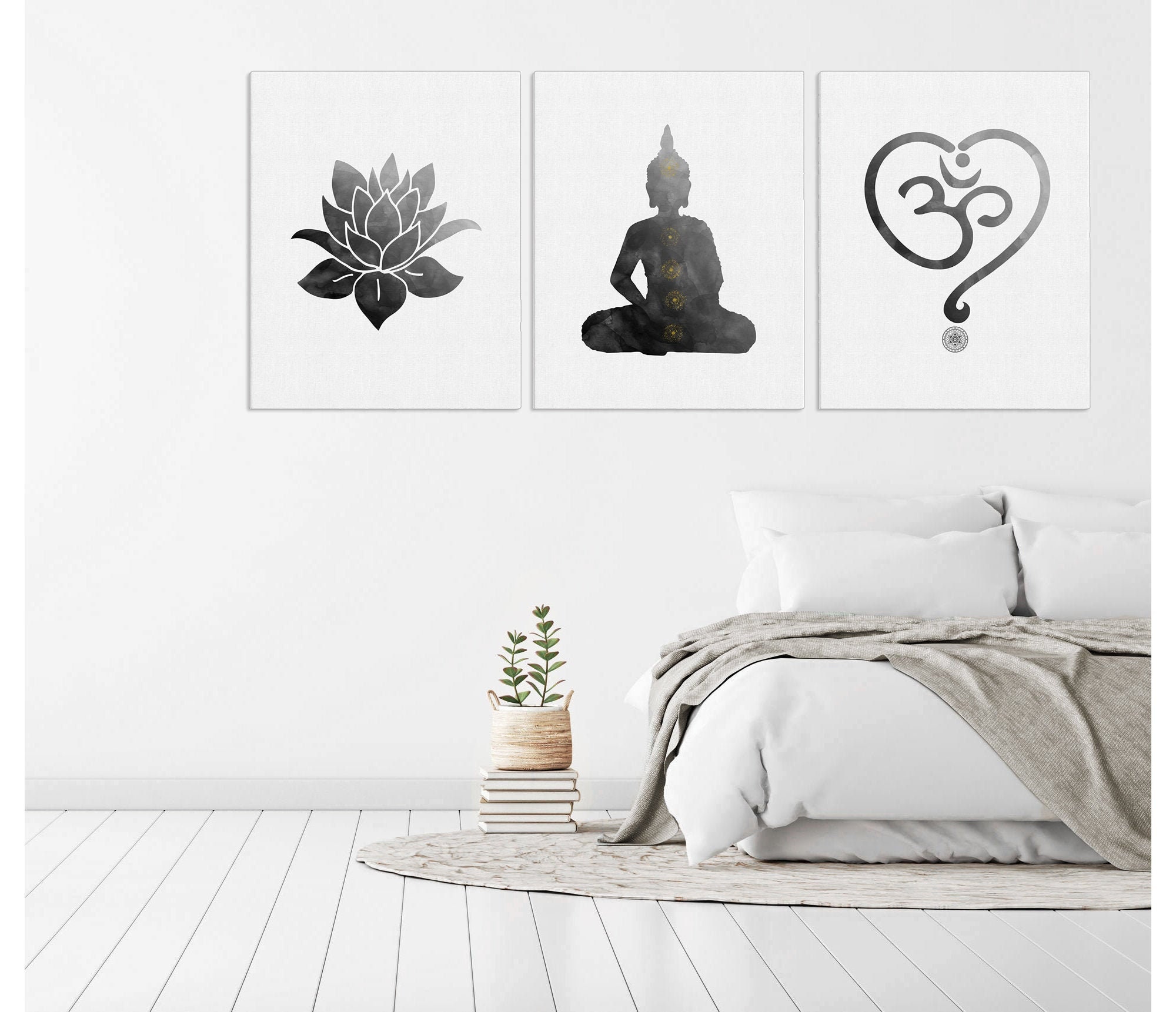 Meditation Wall Art, Black And White Set, 3 Pieces Prints, Watercolor Wall Art, Watercolor Art, Buddhism Art, Buddha Art, Yoga Prints
