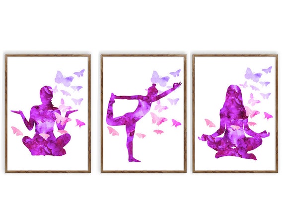 Yoga Poses Art, Set Of 3, Yoga Print, Wall Art, Lotus Pose, King Dancer Pose, Yoga Gifts, Studio Décor