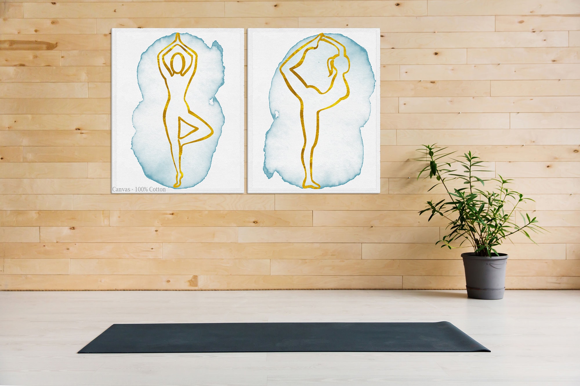 Pilates Pose, 2 Pieces Set, Wall Art, Meditation Room, Mindfulness Wall