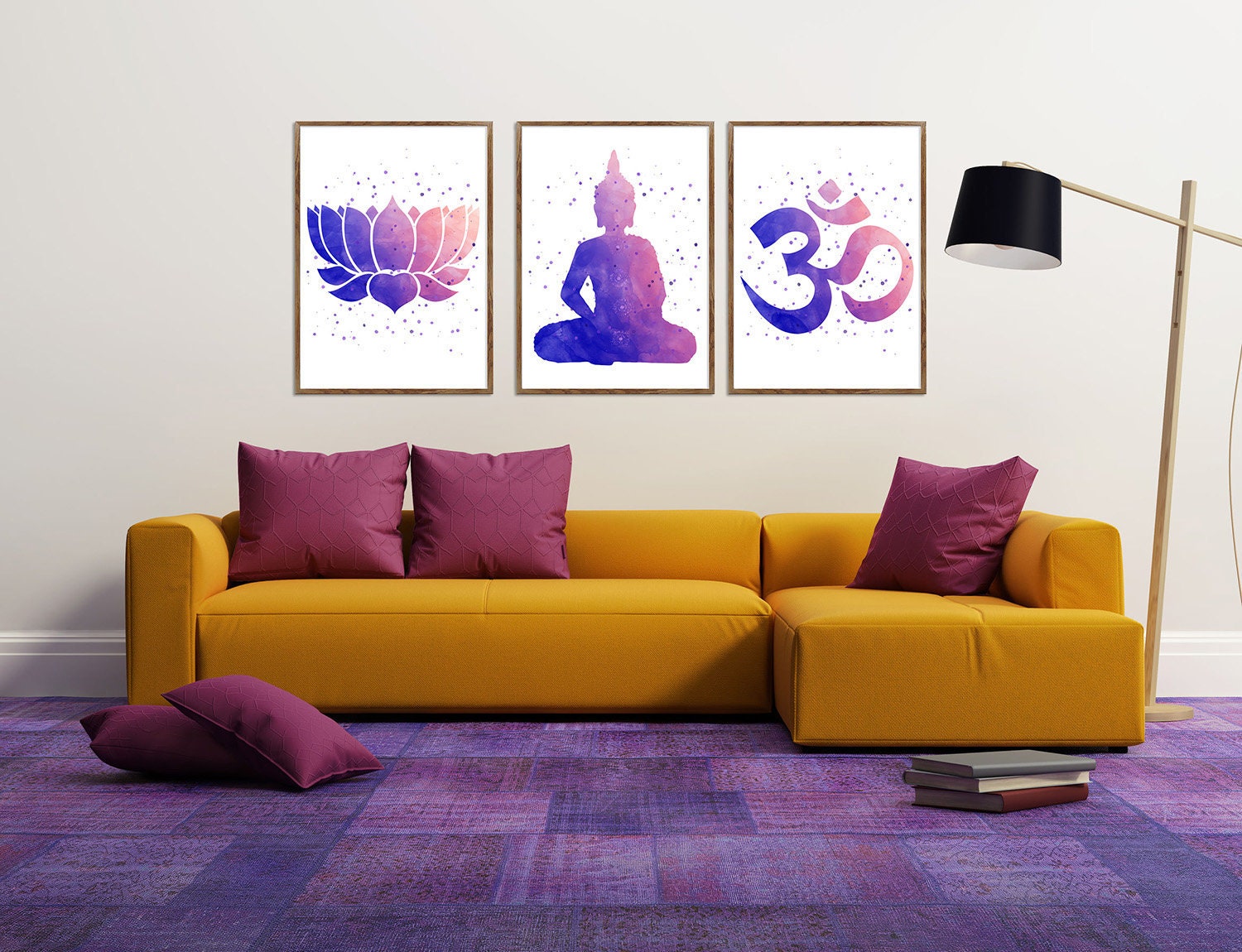 Set Of 3 Prints Yoga Wall Art Meditation Art Zen Art Spiritual Art Sacred Wall Art Bedroom Wall Decor Om Symbol Lotus Decor Yoga