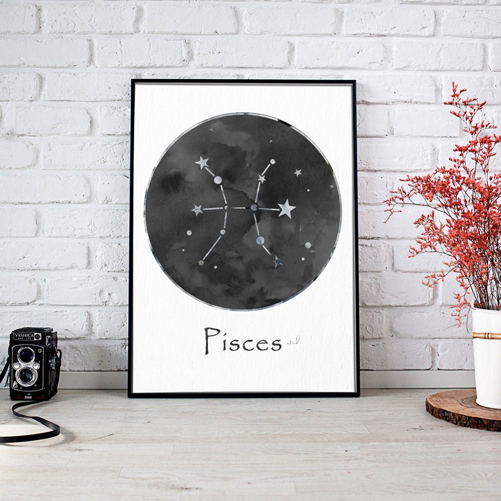 Pisces Print Watercolor Zodiac Sign Pisces Zodiac Pisces Gifts Astrology Art Zodiac Art Print Pisces Wall Decor Birthday Gifts