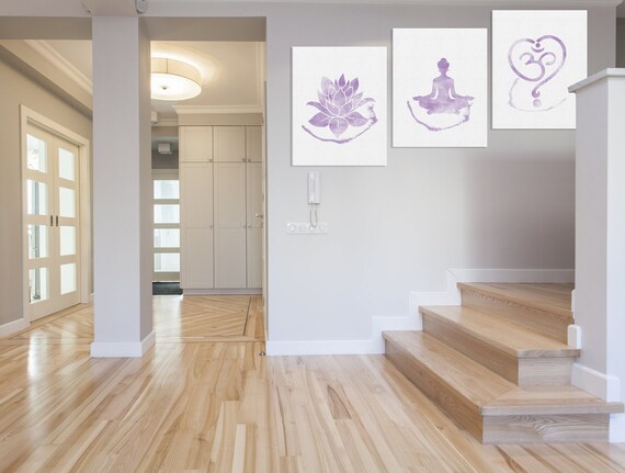 Meditation Room, Zen Watercolor Art Print, Set of 3 Yoga, Om Symbol, Buddha Art Print, Lotus Flower, Wall Décor, Birthday Gift