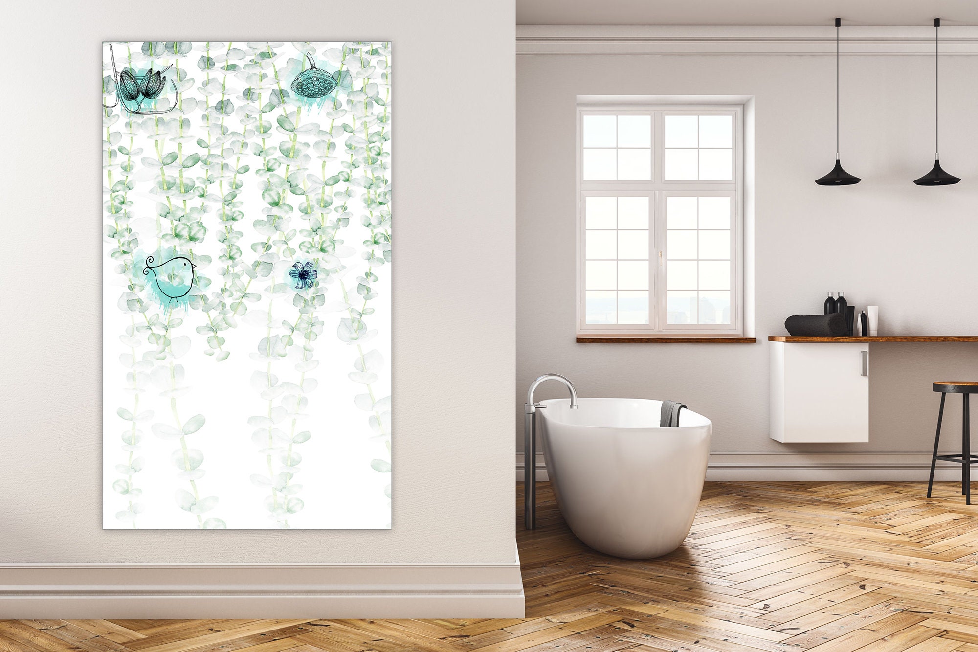 Botanical Green Art, Large Vertical Wall Art, Canvas Art, Oversize Wall