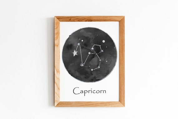 Capricorn Sign Print, Zodiac Art Series, Capricorn Art, Wall Art, Capricorn Print, Horoscope Wall Art, Celestial Art, Watercolor Wall Art