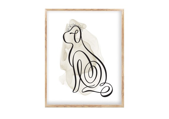 Dog Line Art, Dog Art Print, Minimalist Art, Scandinavian Decor, Minimal Poster, Sketch Art, Line Drawing, Dog Illustration, Beige Wall Art