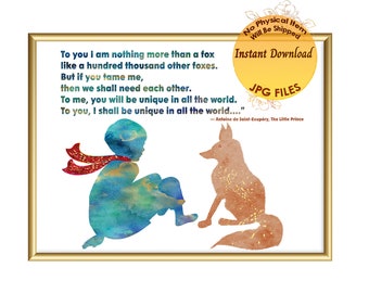 The Little Prince, Inspirational Quote Prints, Instant Download, Nursery Prints, Original  Art Watercolor Print Le Petit Prince House Décor