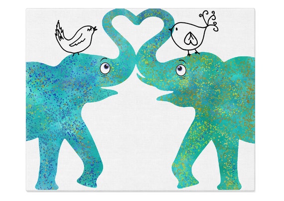 Elephant Love Art, Love Birds Print, Anniversary Gift, Kiss Love Art, Valentin Day, Elephant Print, Fine Art Giclee, Elephant Wall Art