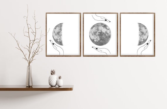 Download Moon Phases, Moon Phases Print, Set of 3 Print, Celestial Wall Décor Print, Black and White, Moon Poster, Gift For Women Home Decor