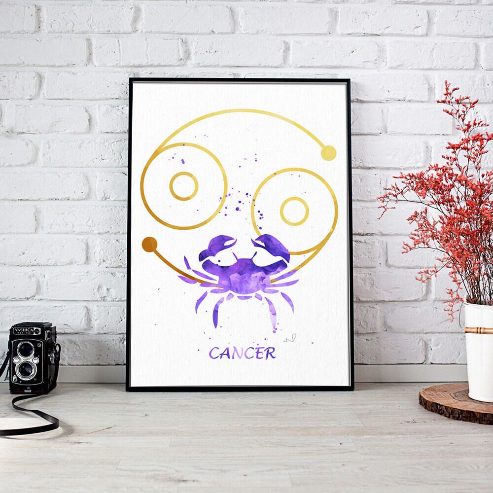 Cancer Watercolor Cancer Zodiac Cancer Poster Cancer Print Zodiac Art Print Astrology Art Zodiac Wall Art Cancer Gift Birthday Gifts