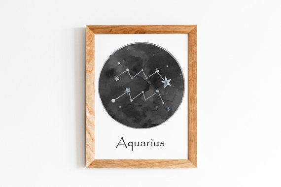 Black White Decor, Aquarius Zodiac Print, Zodiac Printable, Aquarius Zodiac Gift, Zodiac Sign, Aquarius Constellation Print Digital Download