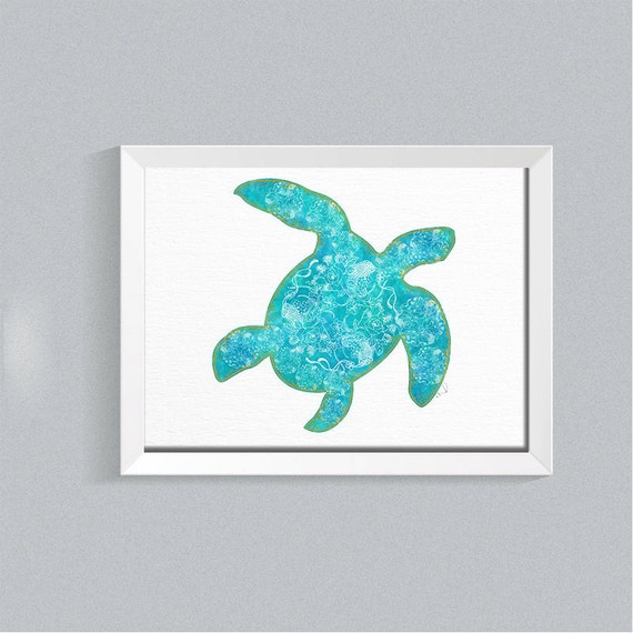 Sea Turtle Wall Art Coastal Art Nautical Art Print Beach Etsy