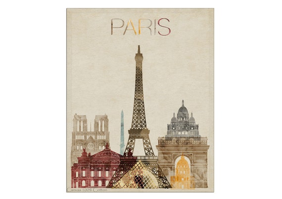 Paris Print, Canvas, Wall Art, France Cityscape, Paris Skyline, City Poster, Typography Art