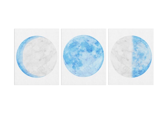 Celestial Wall Décor Print, Blue Moon, Set of 3 Print, Lunar Phases Print, Moon Phases, Moon Poster, Scandinavian Print