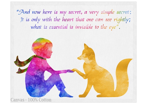 Watercolor Print Quote, Fox Quote, art print, little prince Fox, Literature Art, Wall Art, Kids Room Décor, Dog Lover Gift