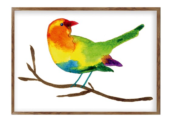 Bird On Branch Art, Bird Artwork, Home Decor, Bird Painting, Bird Wall Art, Bird Poster