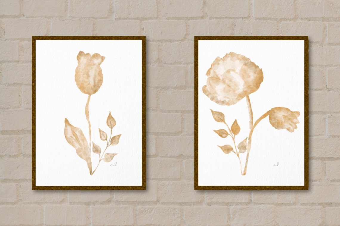 Watercolor Flower Art Print Bedroom Décor Pastel Painting Set Etsy