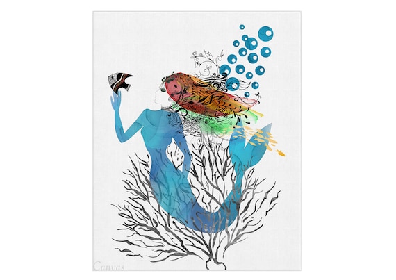 Mermaid Painting, Watercolor Painting, Mermaid Art Print, Sea Life Décor, Beach House Art, Nursery Wall Art, Ocean Decoration