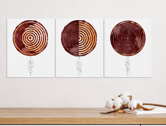Set of 3 Lunar Phases Print, Moon Phase Print, Wall Art, Above Bed Art, Boho Wall Art, Red Home Decor, Bedroom Wall Art, Wall Hangings Decor