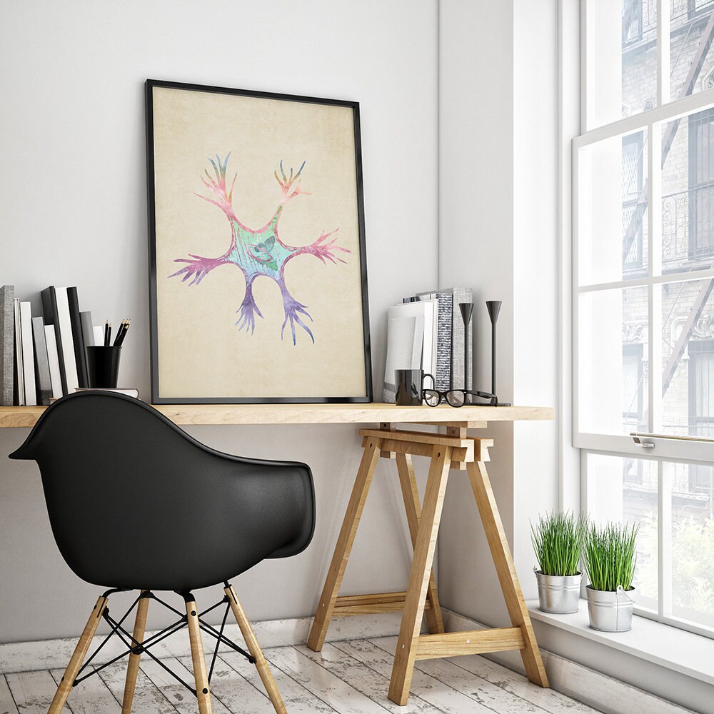 Neuron Art. Anatomy Vintage. Brain Art. Doctor Office Decor