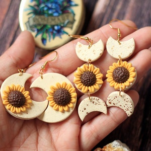 Pendientes Lunas y Girasoles en Arcilla Polimérica y Acero