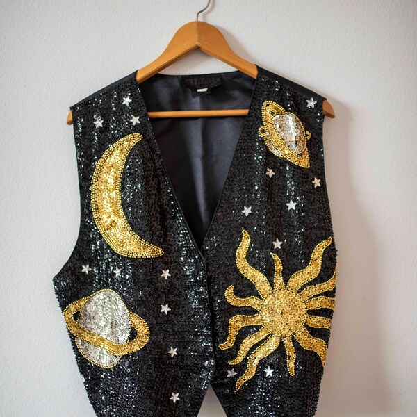 Moon & Stars Vest || Retro Festival Wear || Vintage Sequins