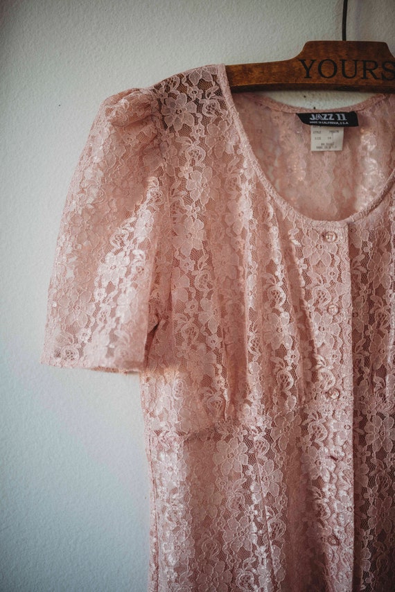 Romantic Pink Lace || Sheer Vintage Dress || Grun… - image 2