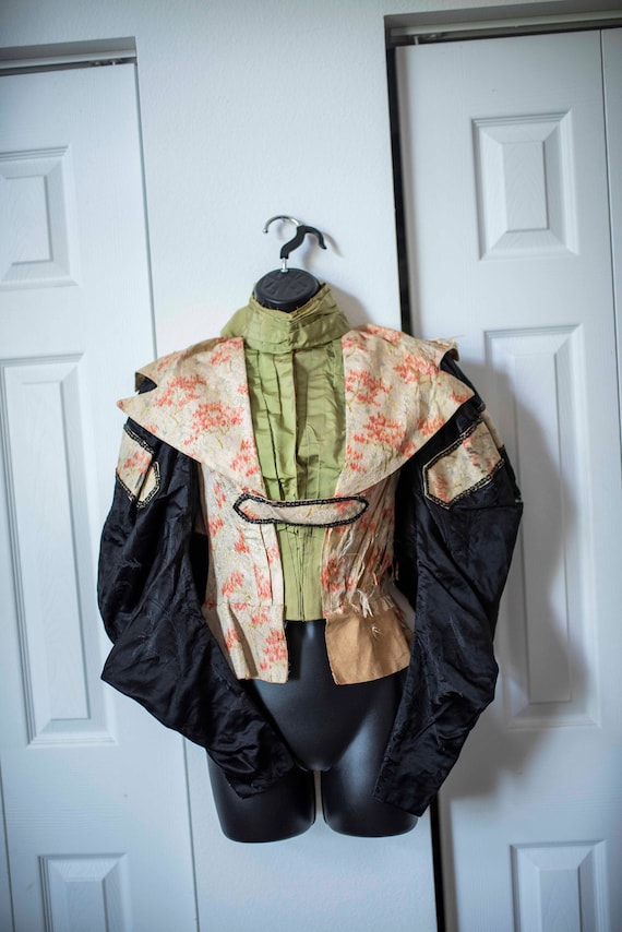 Antique Victorian Blouse || Silk Jacquard Puff Sle