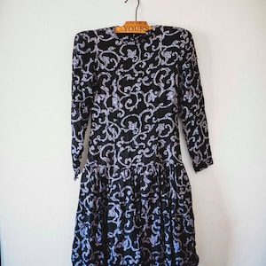 Vintage 1980s Dress || Puffy Skirt || Purple & Black Dress