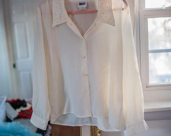 Vintage 90s White Pearl Blouse - Classy Blouse