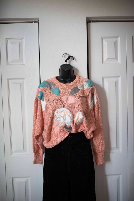 1980s Slouchy Sweater || Big Pink Sweater || Vint… - image 1