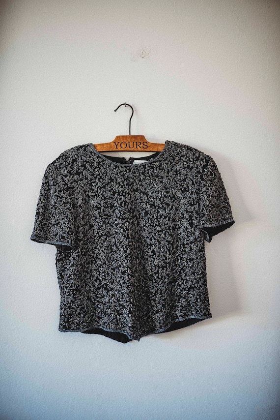 Black Sequin Blouse || Vintage 80s Blouse || Spark