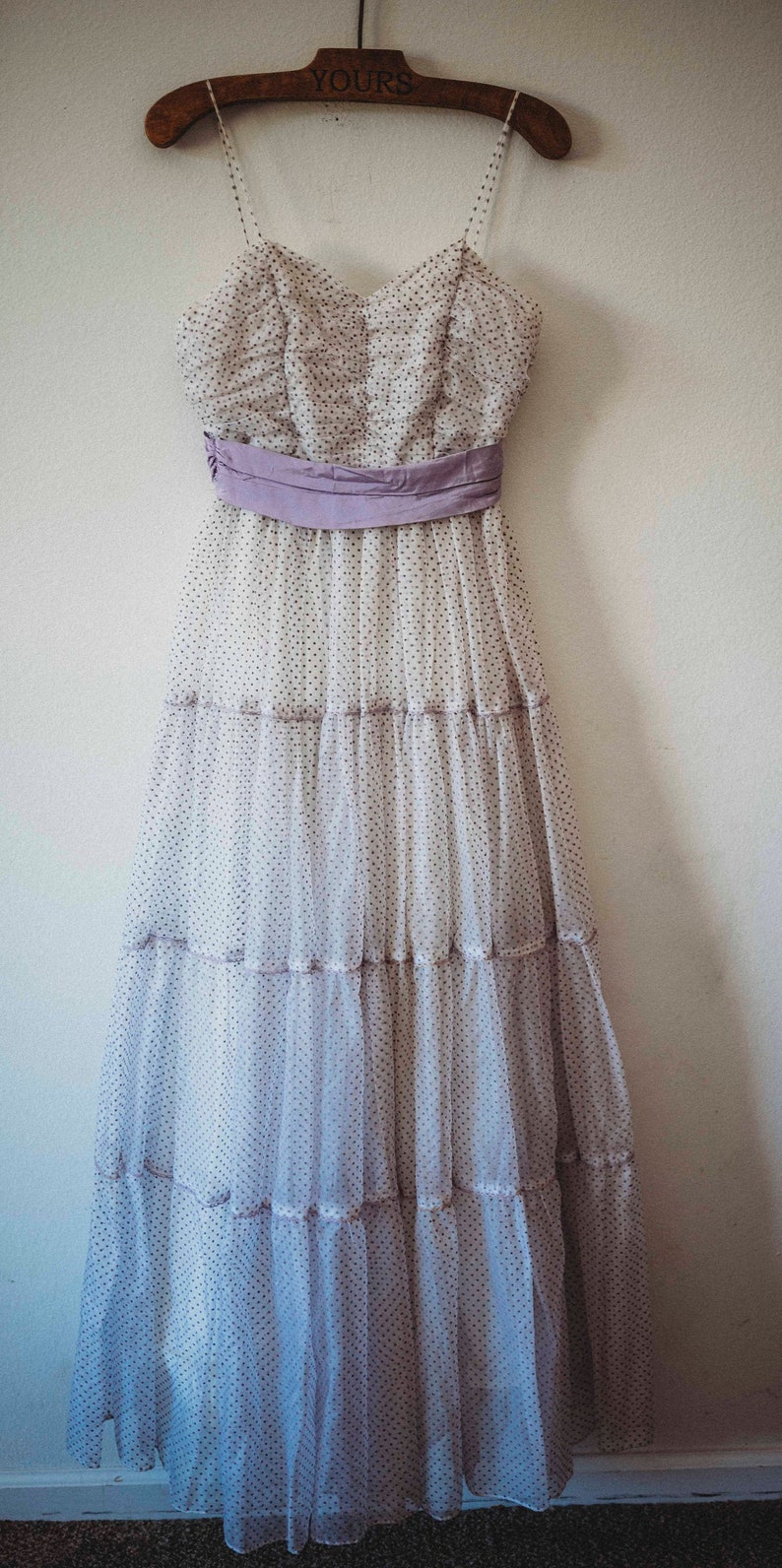 Purple /& White Prom Dress Vintage Prairie Dress Vintage Swiss Dot Dress