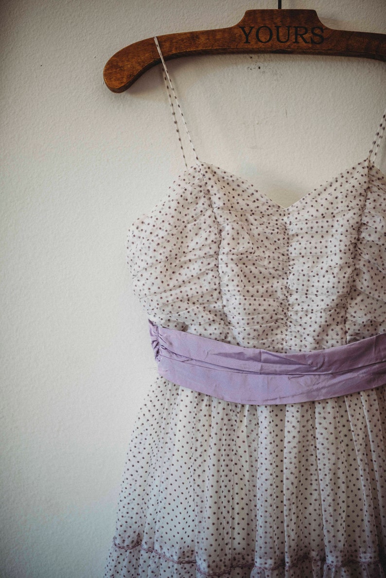 Purple /& White Prom Dress Vintage Prairie Dress Vintage Swiss Dot Dress