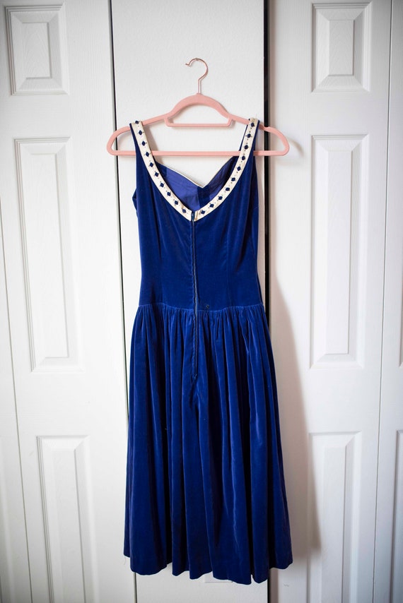 Tardis Blue Vintage Dress || 1960s "Velvet" Dress… - image 3