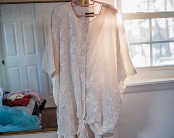 Vintage Drop Waist Dress - Ivory 1980s Wedding Dress