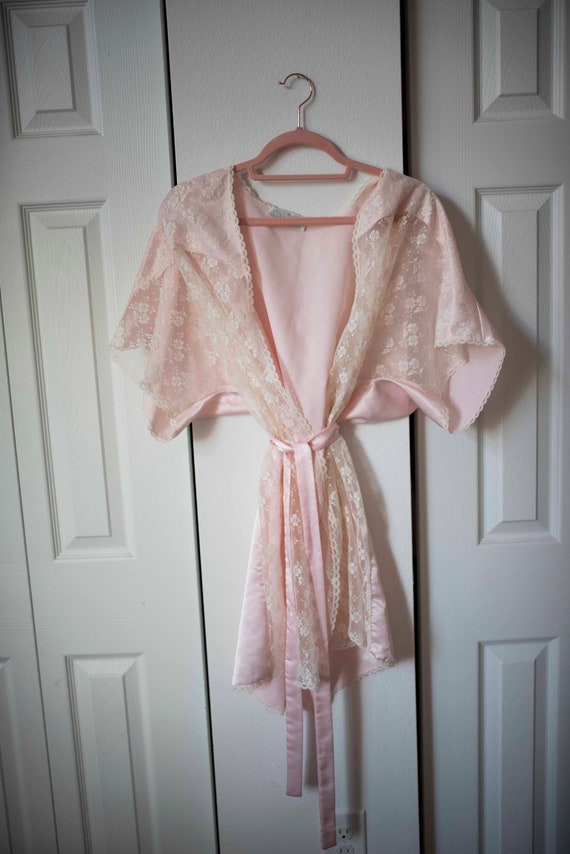 Vintage 1990 Robe || Pink & White Lingerie || Wed… - image 1