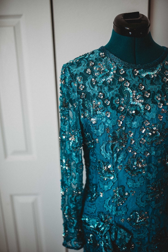 FRANK USHER vintage evening cocktail dress, 1980s Blue Purple high low mummy Party Dress