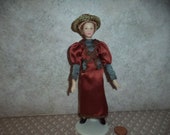 1 12 scale Dollhouse Miniature Victorian lady Doll (Dark rust and gray dress)