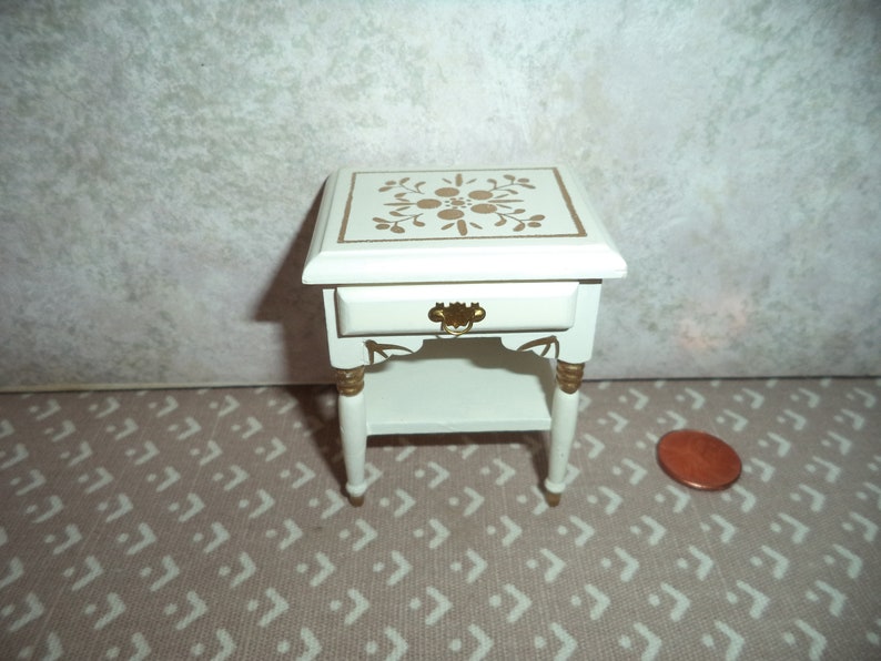 1 12 Dollhouse Miniature Wood Night Stand End Table Off White Etsy