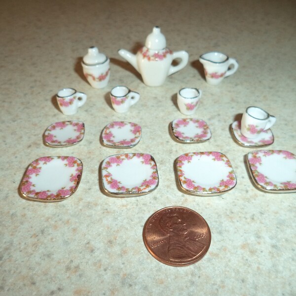 1:12 scale Dollhouse miniature Porcelain dish set (17 pcs.)