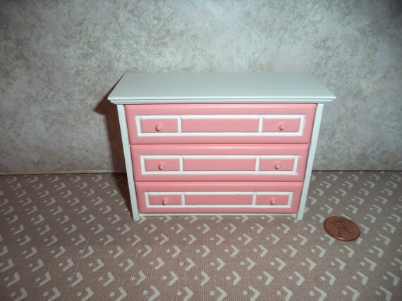 1 12 Scale Dollhouse Miniature White Dresser W Bright Pink Etsy