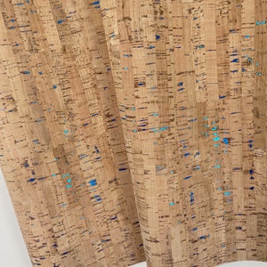 Cork Fabric - Natural with Metallic Blue 18" x 54"