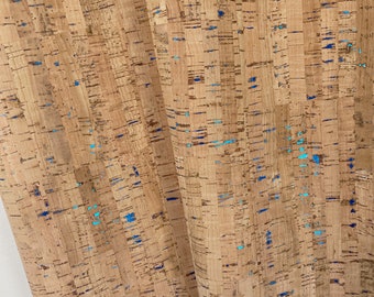 Cork Fabric - Natural with Metallic Blue 18" x 27"