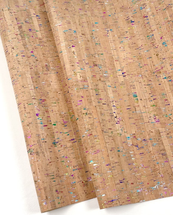 Natural Cork Fabric Natural with Metallic Rainbow Etsy