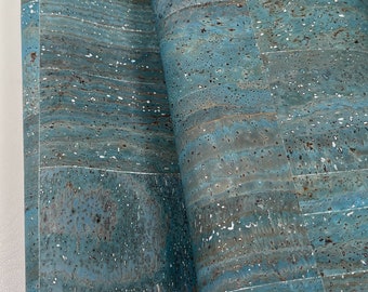 Cork Fabric - Blue with Silver 18" x 27"